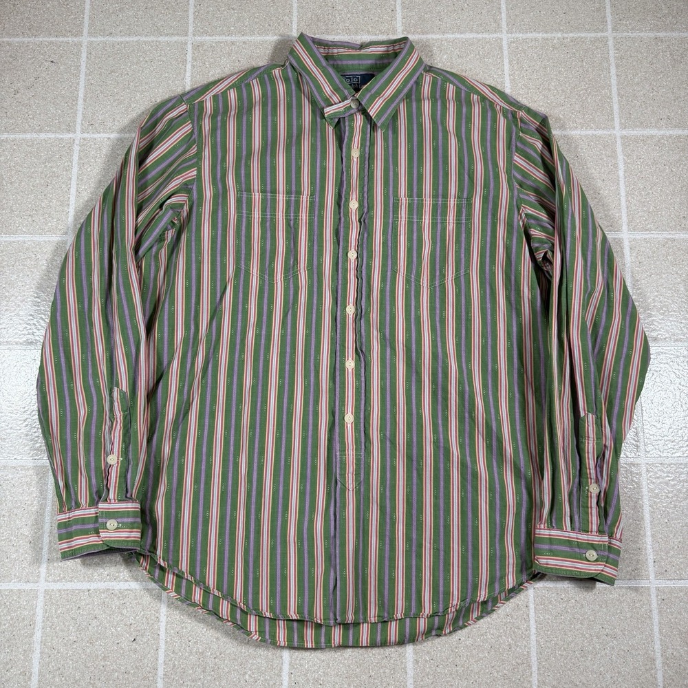 Vtg Polo Ralph Lauren Southwestern Aztec Stripe Pattern Long Sleeve Shirt Sz L